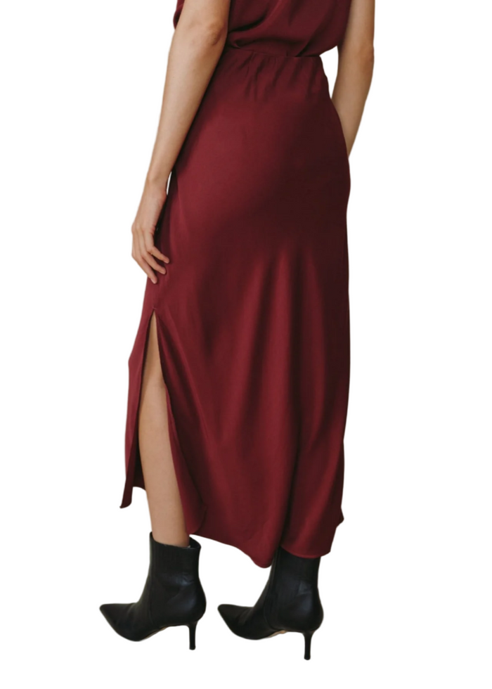 Side Slit Biax Maxi Skirt - Deep Plum