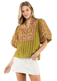 Daisy Puff Sleeve Textured Top