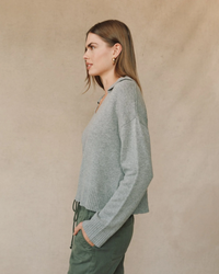 Pullover Sweater w/ Collar, Heather Moon