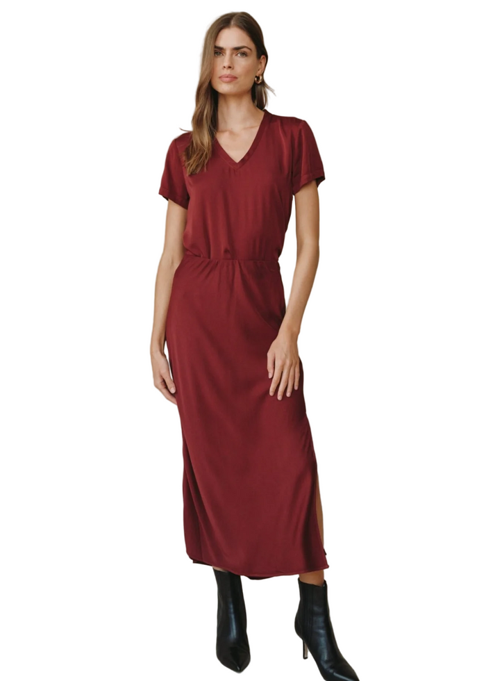 Side Slit Biax Maxi Skirt - Deep Plum