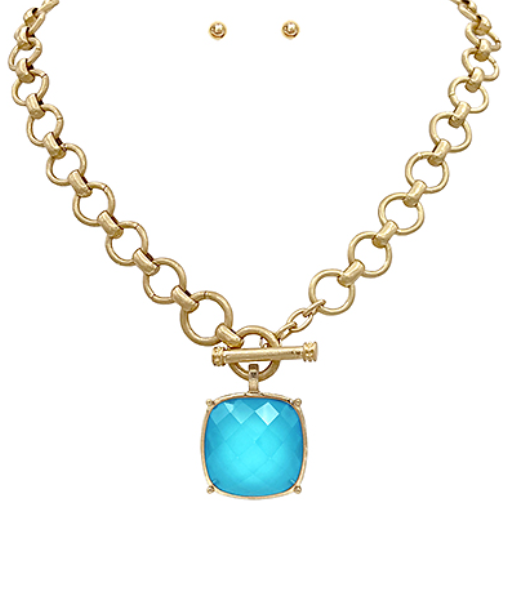 Big Stone Pendant Necklace Set