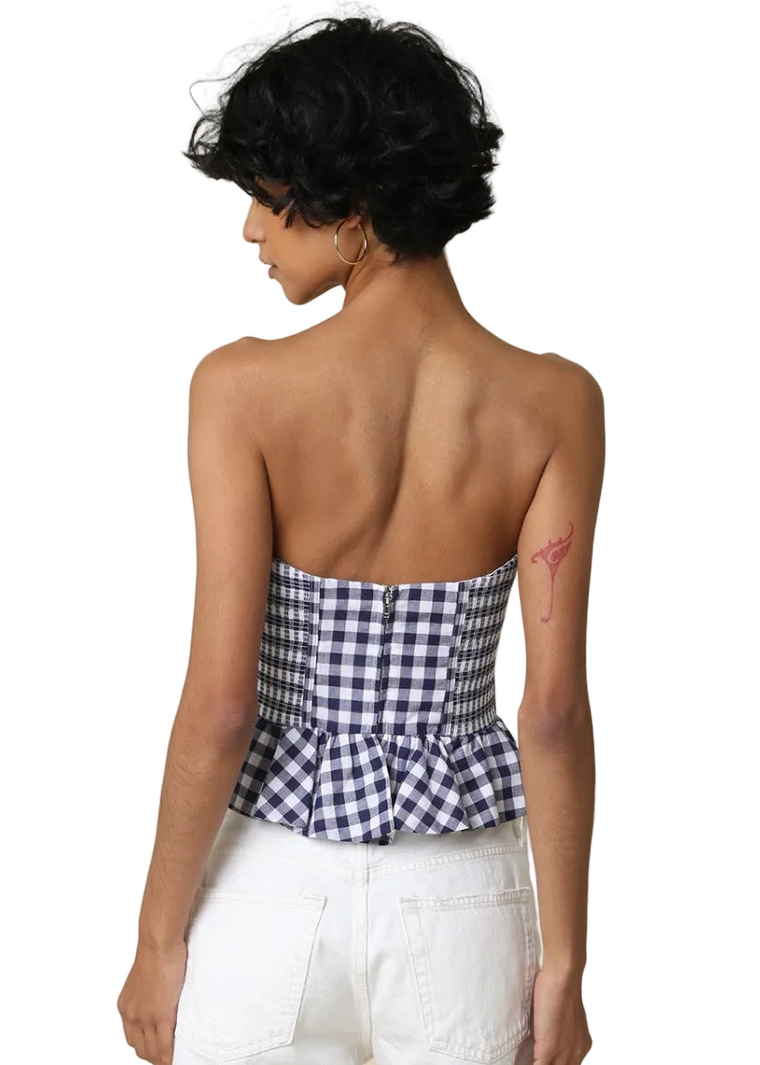 Christi Gingham Peplum Tube Top