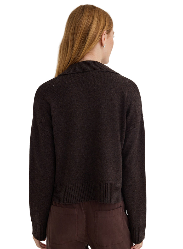 Pullover Sweater w/ Collar - Heather Brown