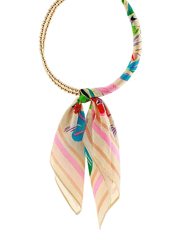 Scarf Wrapped Collar Necklace - Ivory Multi/Gold