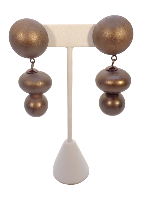 Wooden Ball 3 Drop Earrings