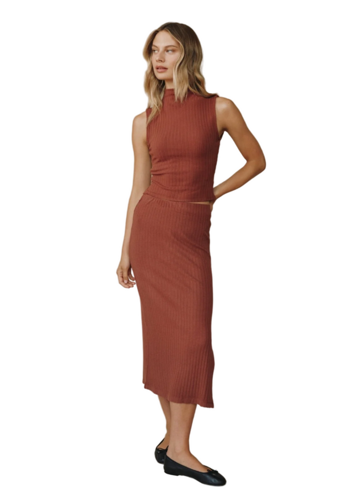 Clean Waist Knit Skirt w/ Side Slit - Autumn Amber