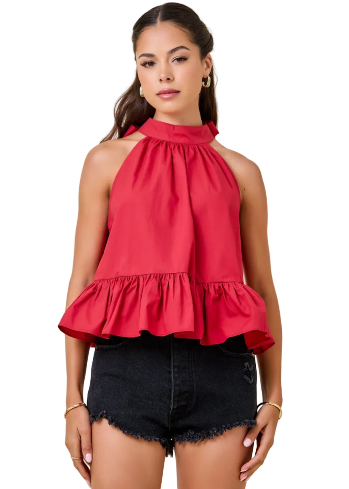Halter Neck Gathered Peplum Top