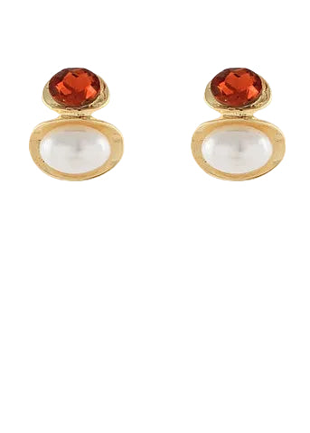 Oval Bead & Pearl Earrings - Gold/Cream/Brown