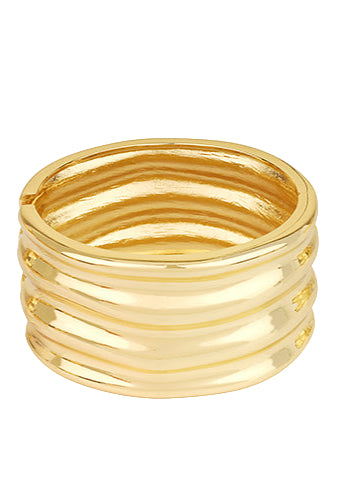 Wide Ribbed Metal Hinged Bracelet