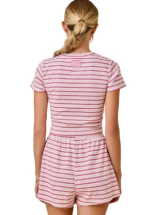 Striped Ribbed Fitted Crop Lounge Top