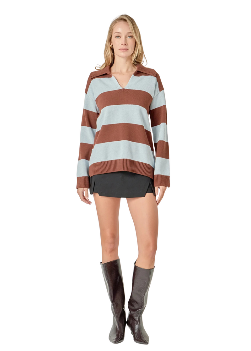 Stripe Rugby Collared Sweater