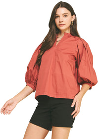Ruffled Mock Neck Poplin Top