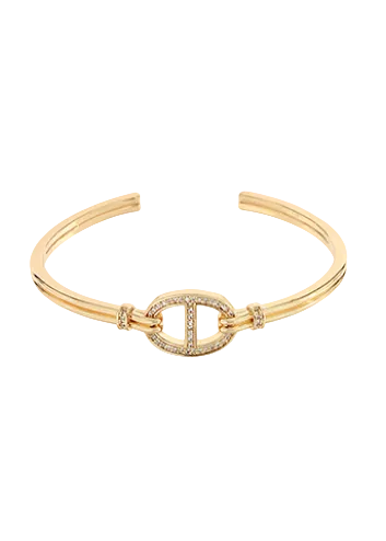 Pave Anchor Accent Cuff Bracelet-Clear/Gold