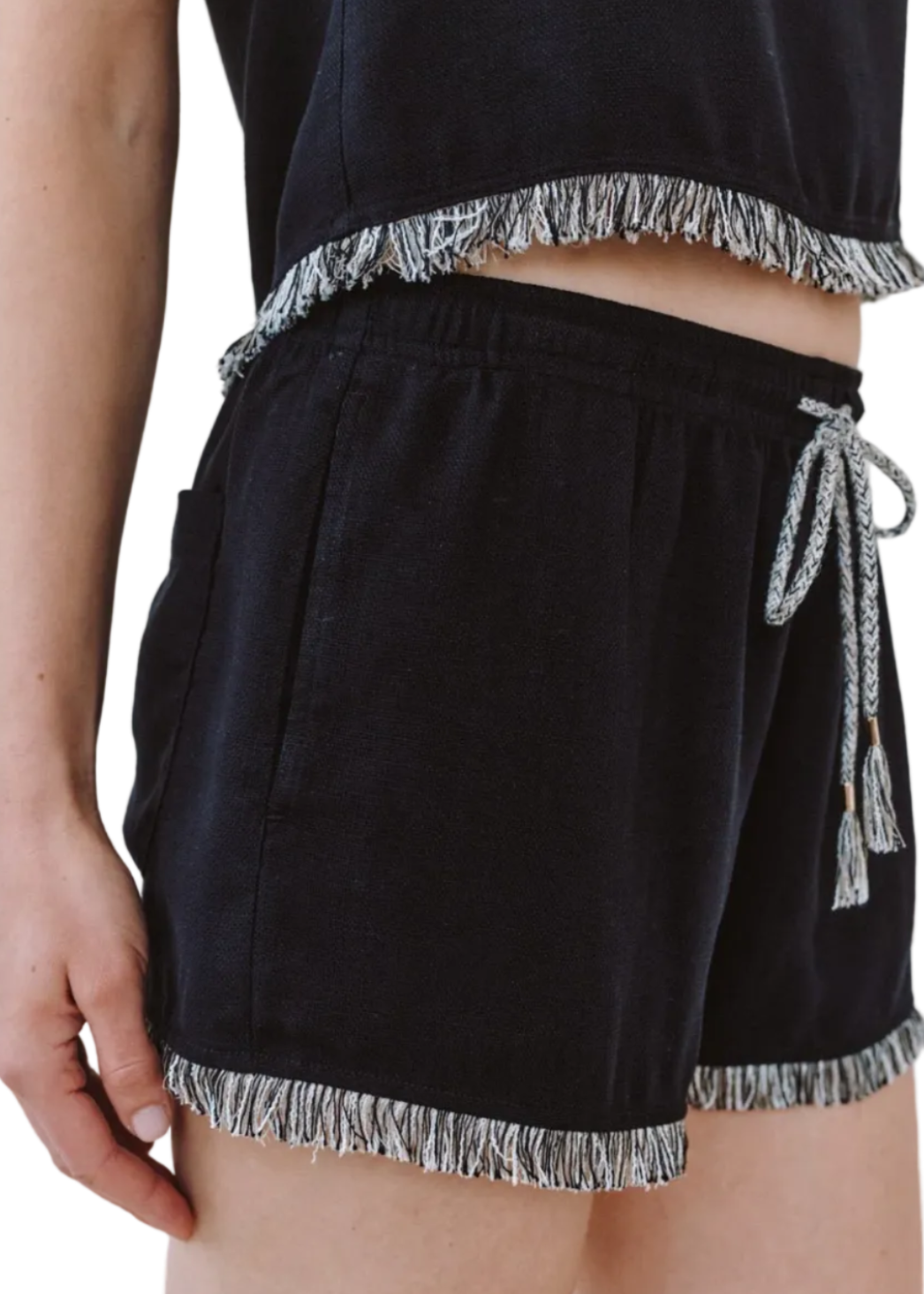 Elastic Waist Fringe Short