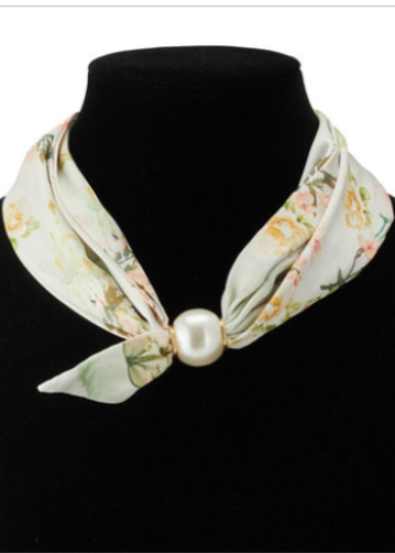 Floral & Butterfly Print Magnetic Scarf Necklace-Orange/Multi