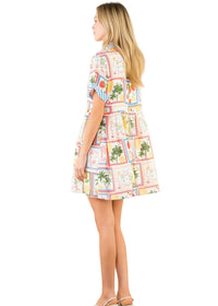 Short Sleeve Button Up Tropical Pattern Dress