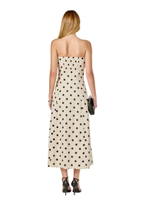 Polka Dot Linen Strapless Dress