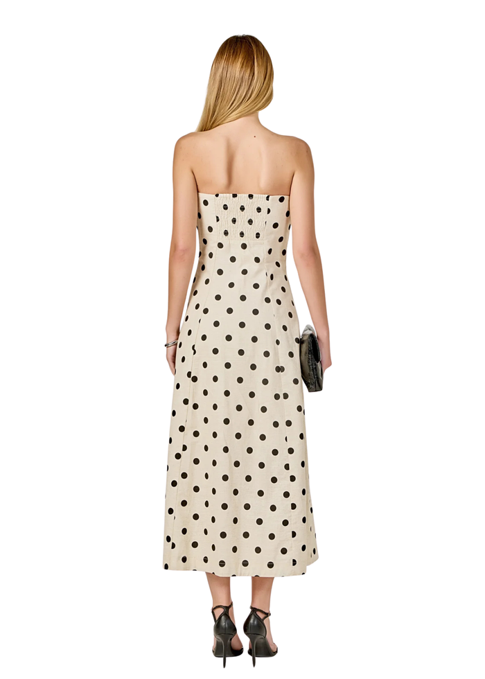 Polka Dot Linen Strapless Dress