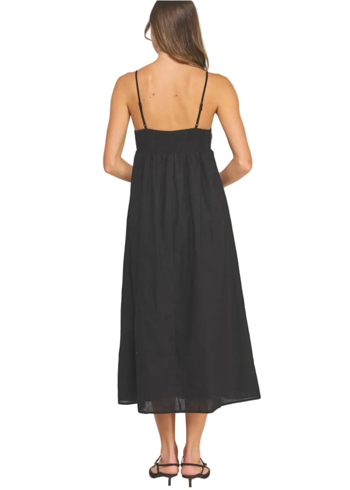 Top Stitch Bustier Linen Midi Dress