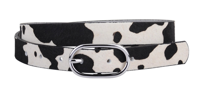 Cow Print Calf Hair Oval Buckle Belt