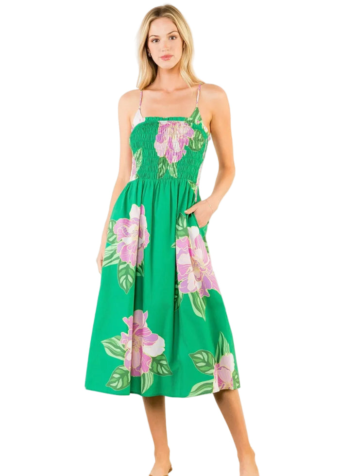 Floral Print Smocked Midi Dress