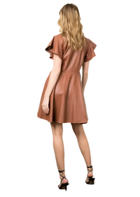 Flutter Sleeve Button Up Leather Dress