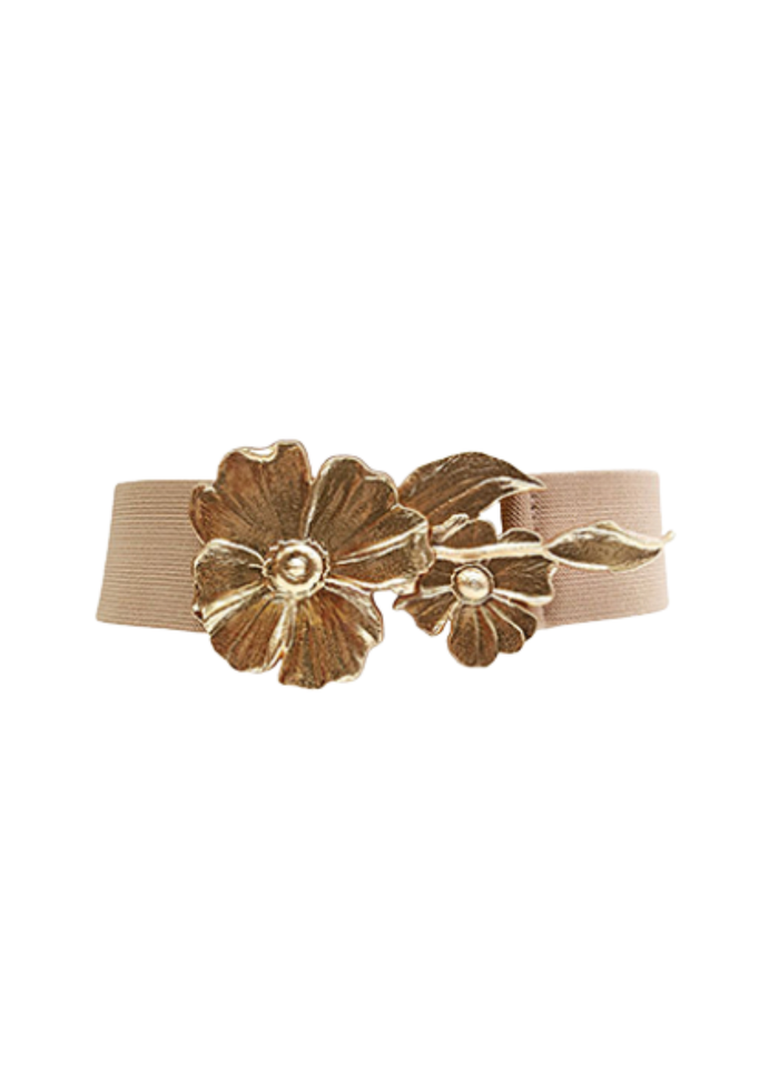 Flower Buckle Stretch Belt - Taupe