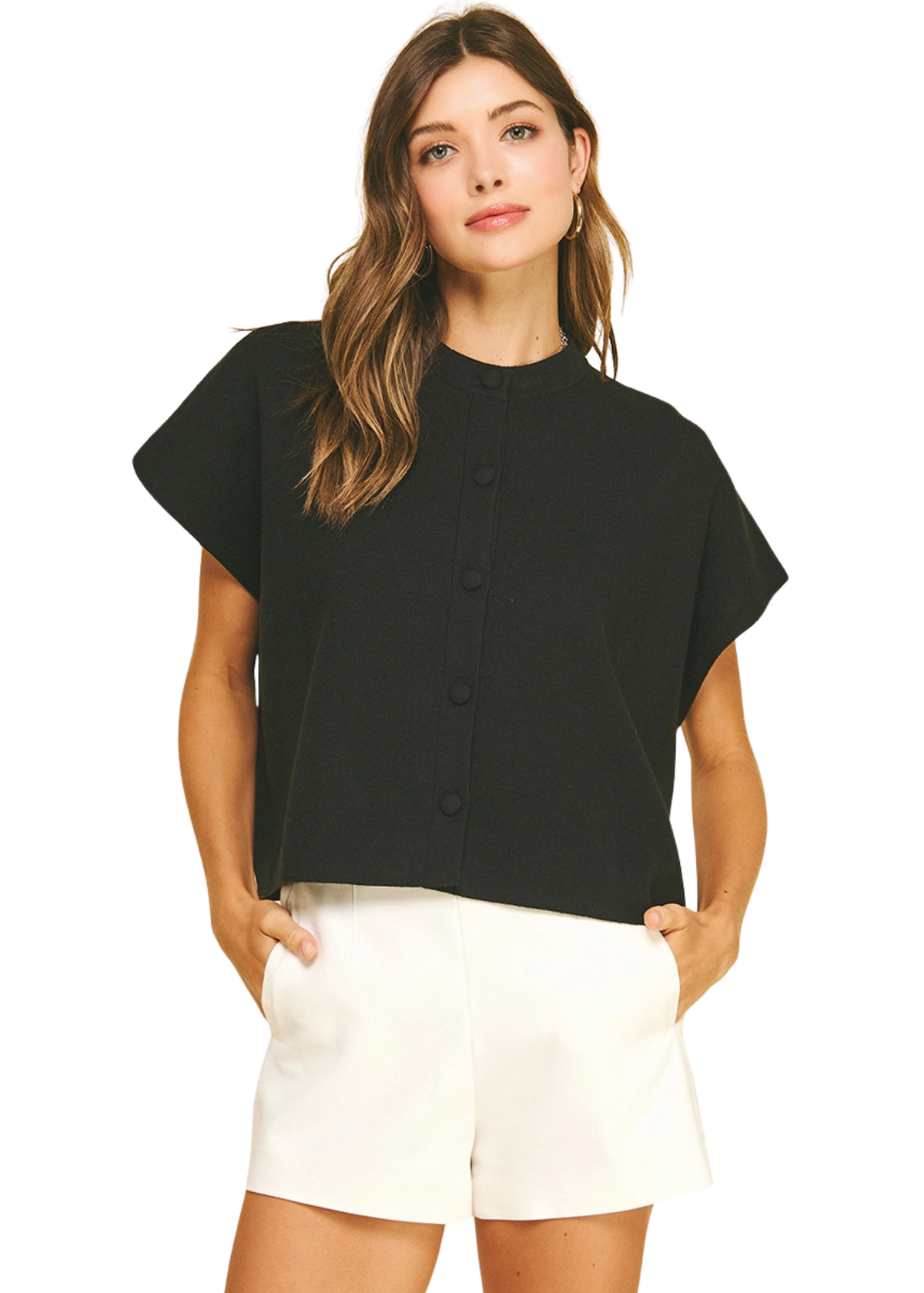 Button Down Cap Sleeve Sweater