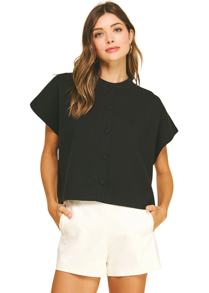 Button Down Cap Sleeve Sweater