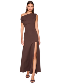 One Shoulder Gathered Slit Front Dress