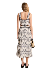 Linen Embroidered Midi Full Skirt