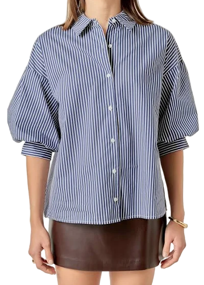 Striped Balloon Sleeve Shirt