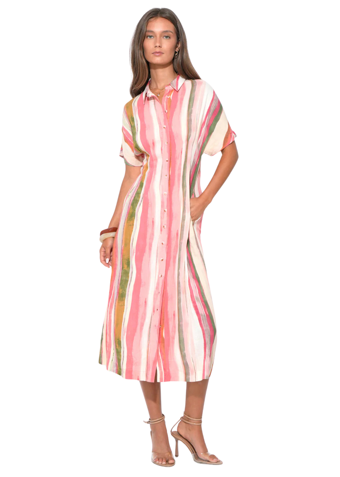 Heidi Button Up Stripe Midi Dress