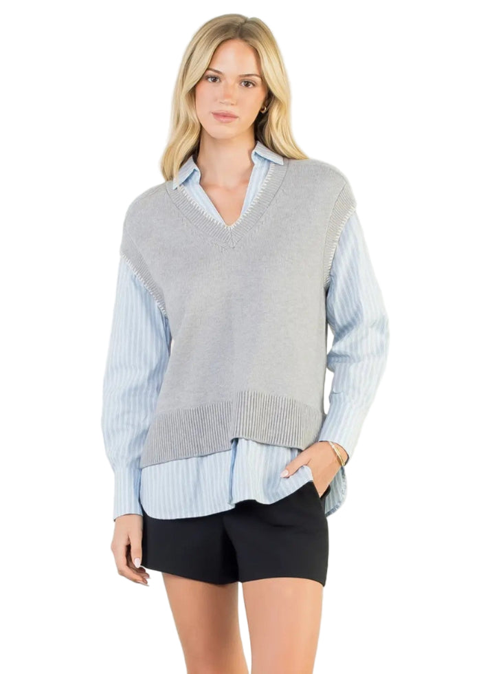 V-Neck Layered Knit Top