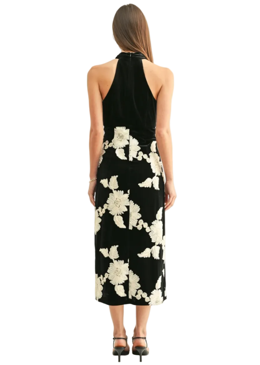 Oaklyn Flower Velvet Halter Midi Dress