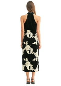 Oaklyn Flower Velvet Halter Midi Dress