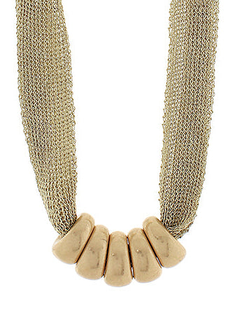 Geo Ring Accent Mesh Fabric Necklace - Gold