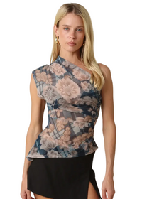 Mia Floral One Shoulder Mesh Top