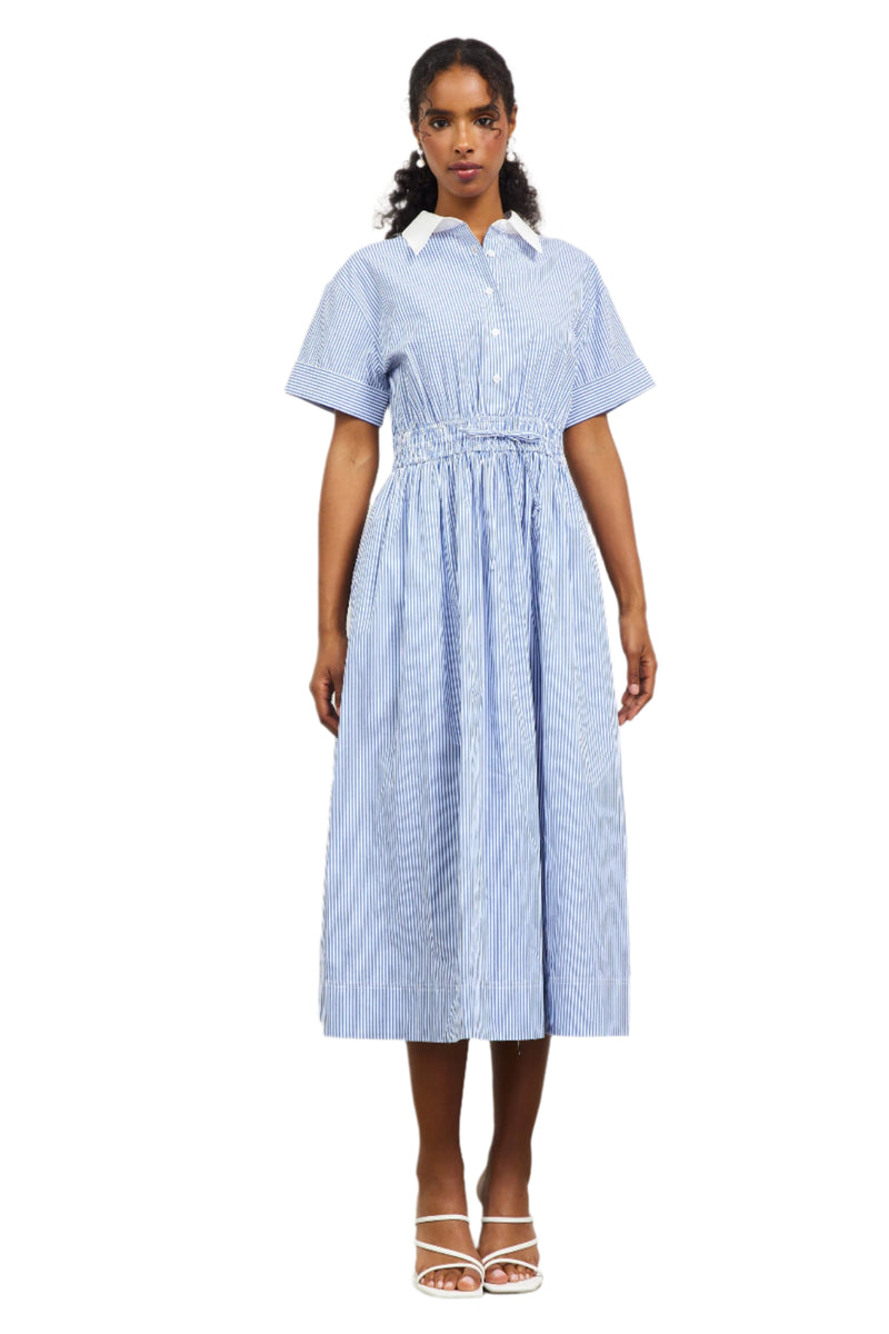 Button Down Smocked Waist Midi Dress