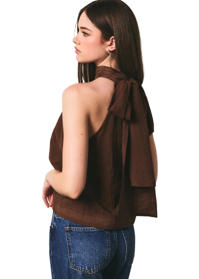 Bow Detail Halter Neck Flare Top