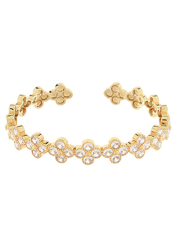 Pave CZ Clover Linked Cuff Bracelet