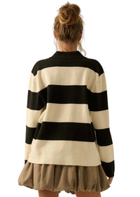 Striped Ribbed Collared Rugby Sweater