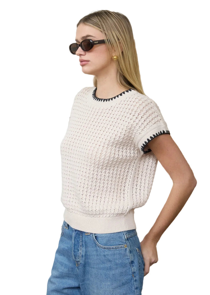 Contrast Trim Short Sleeve Sweater