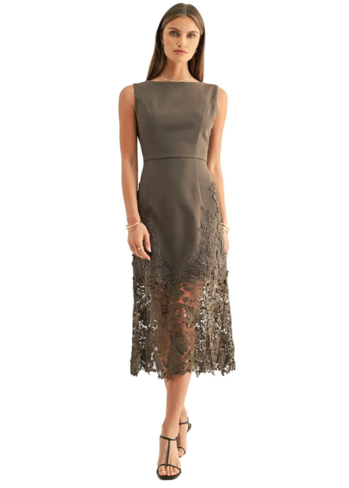 Sara Ruffled Lace Hem Midi Dress
