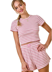 Striped Ribbed Fitted Crop Lounge Top