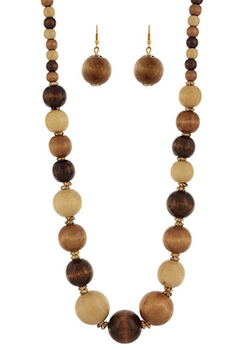 Wood Ball Multi Color & Size Necklace Set