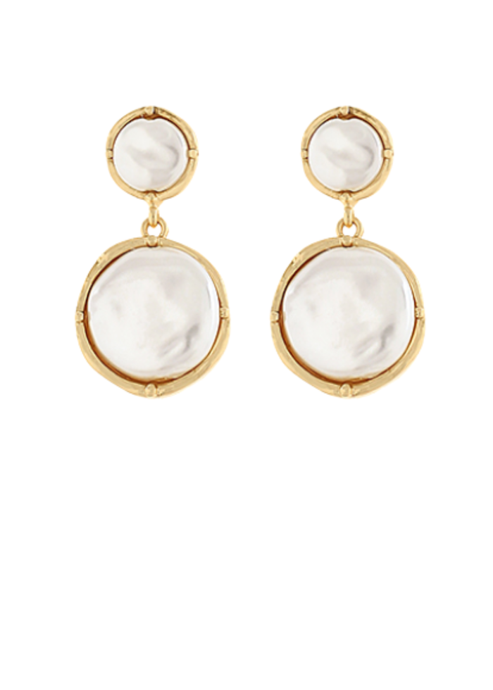 Coin Pearl 2 Drop Earrings