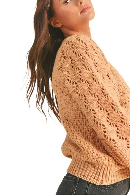 Mixed Pointelle Puff Sleeve Sweater