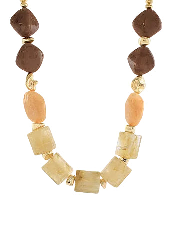 Marble Pebble & Tube Necklace - Brown Multi