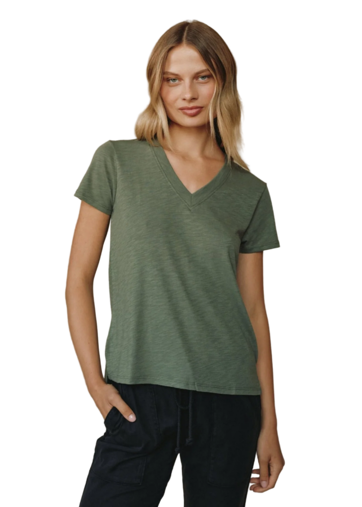 Side Slit V-Neck Tee - Fernwood